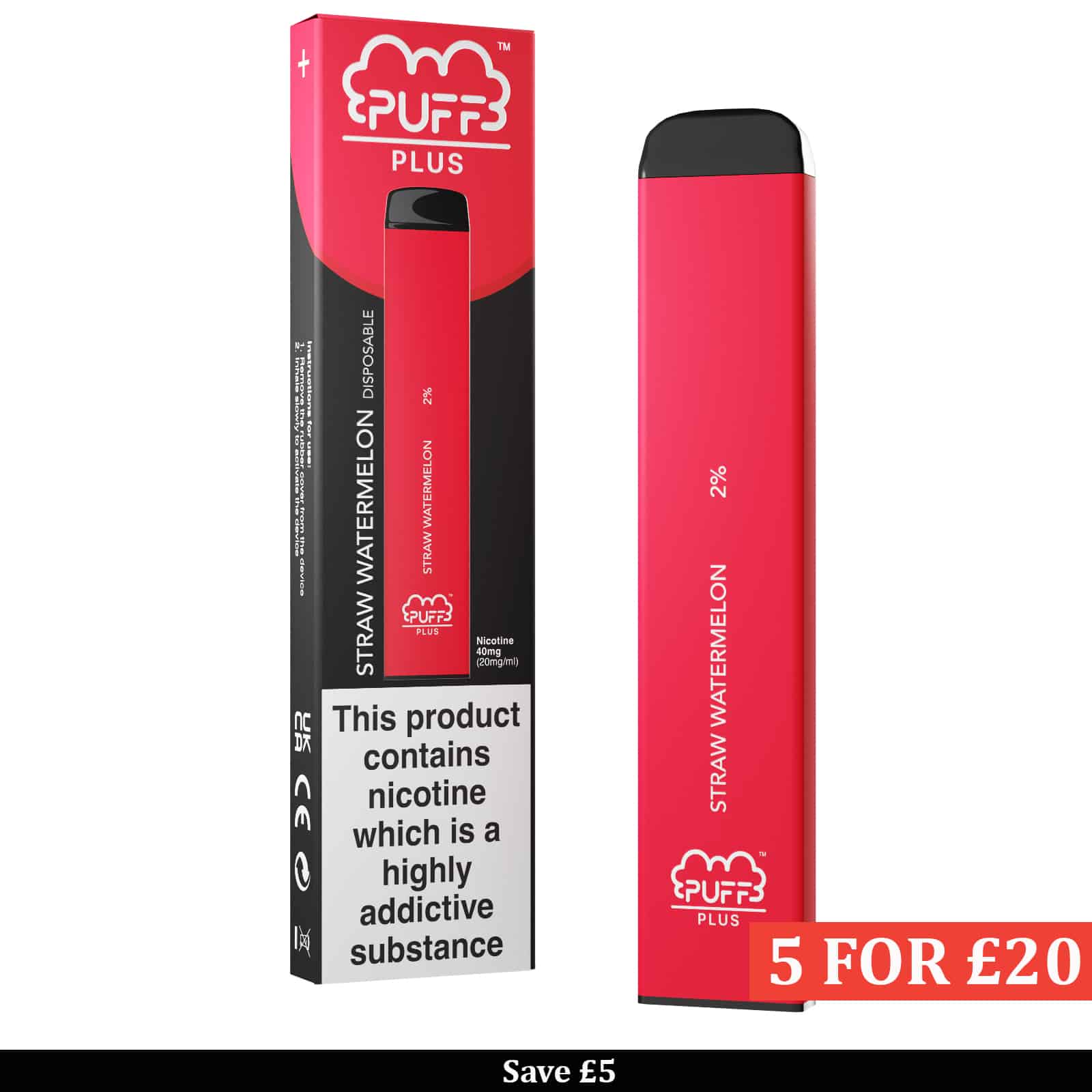 PUFF BAR PLUS STRAW WATERMELON 600 DISPOSABLE VAPE 24hours alcohol